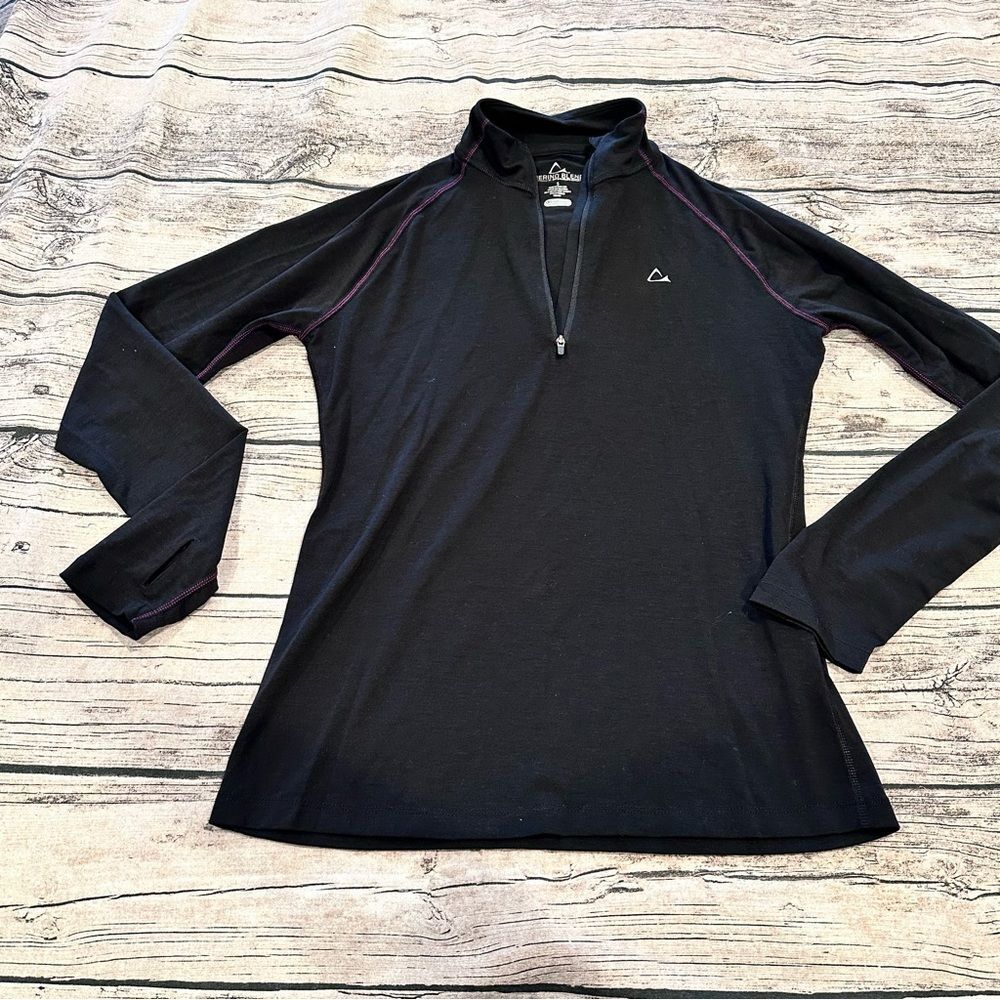 Paradox Black Merino Wool Quarter Zip Long Sleeve Women's Top Size Small